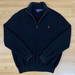Polo Ralph Lauren 1/4 Zip Pullover Sweater Pima Cotton Knit Mens Size XL Black